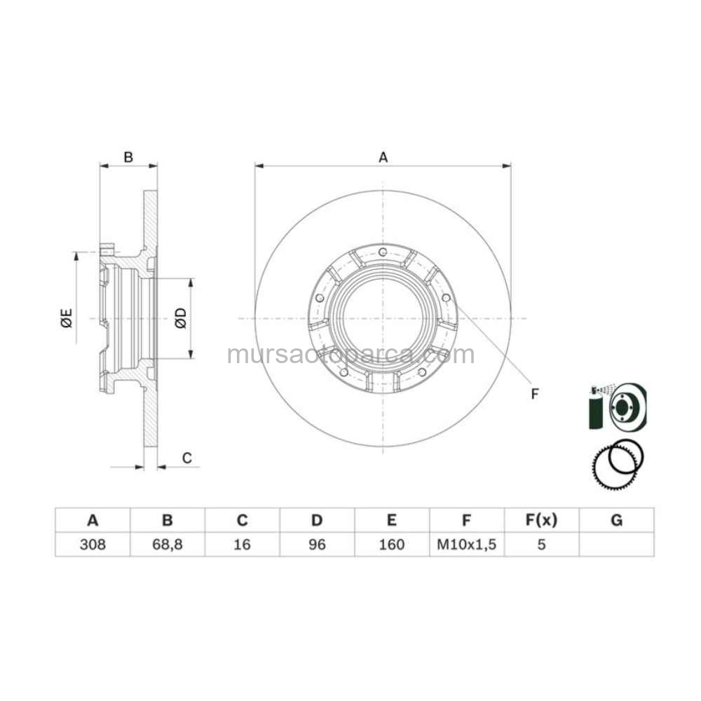 Transit V-362/63 Fren Diski Arka 308Mm Tek Teker 12- Bk21 2A097 Ab